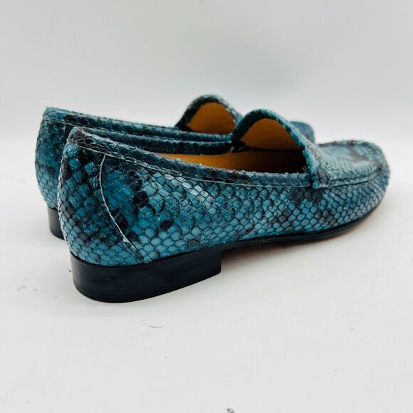 Ann Mashburn Shoes Womens 35 US 5 Blue Green Python Loafers Made in Italy - Picture 7 of 11